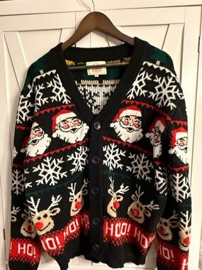 Festive Black and Red Holiday Cardigan Sweater